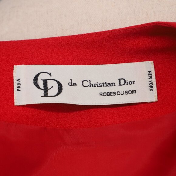 VINTAGE CHRISTIAN DIOR "Robes du Soir" Button Front Tailored Dress Bright Red - Picture 8 of 8